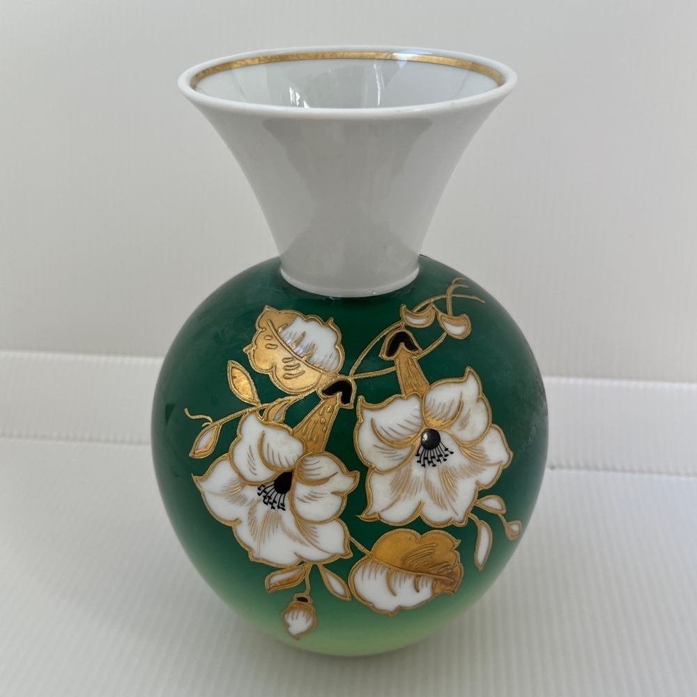 WALLENDORF 1764 Vintage Vase Porcelain Hand Painted Gold Relief Floral Germany